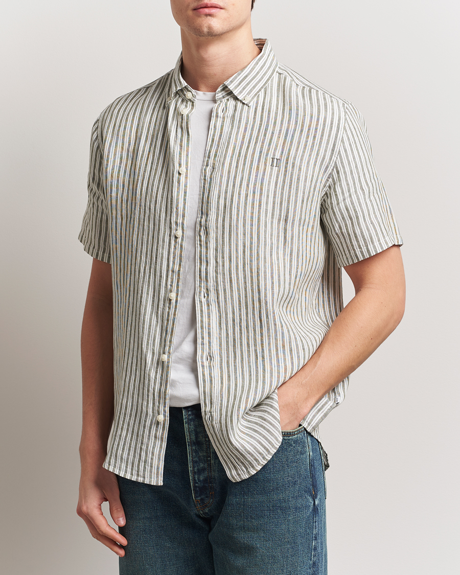 Heren | Overhemden | LES DEUX | Kris Linen Short Sleeve Shirt Ivory/Green