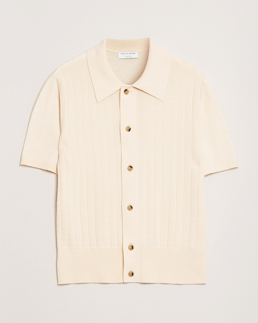 Heren | Overhemden | Tiger of Sweden | Araawen Knitted Short Sleeve Shirt Off White