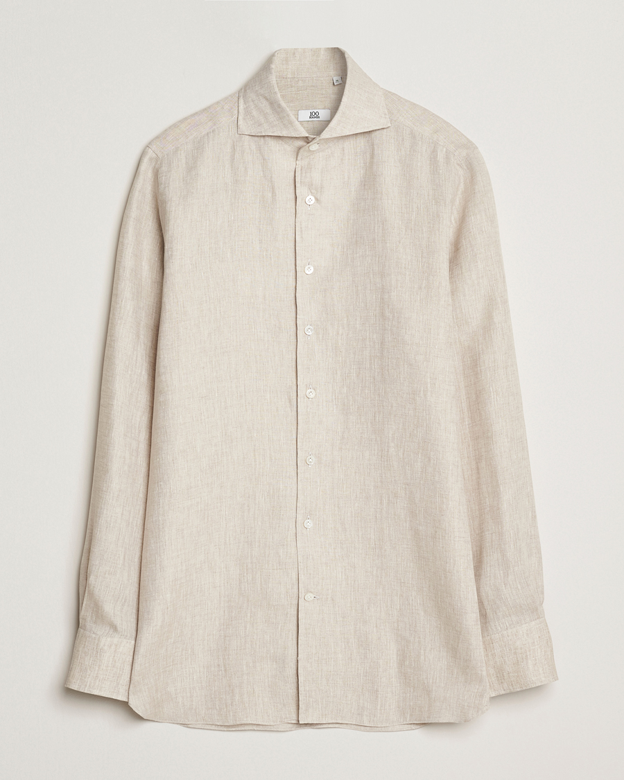 Heren | Overhemden | 100Hands | Cut Away Linen Shirt Oatmeal