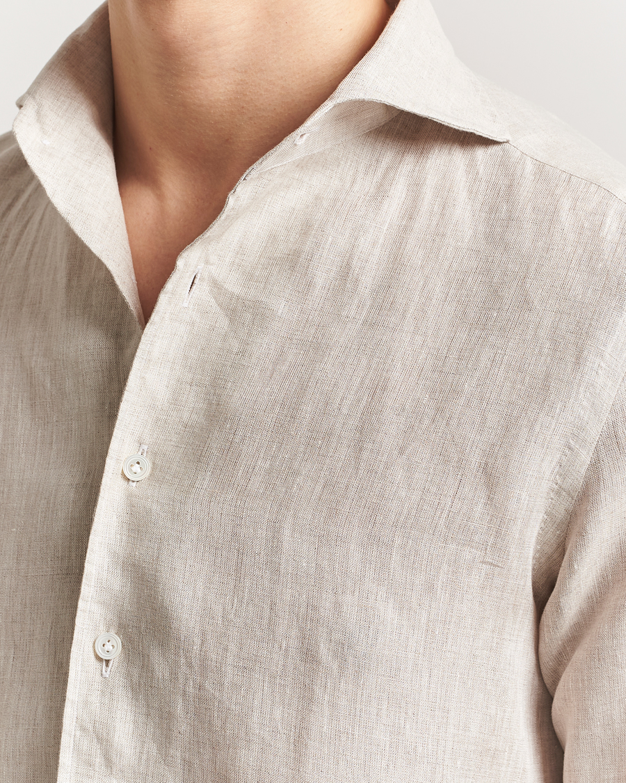 Heren | Overhemden | 100Hands | Cut Away Linen Shirt Oatmeal