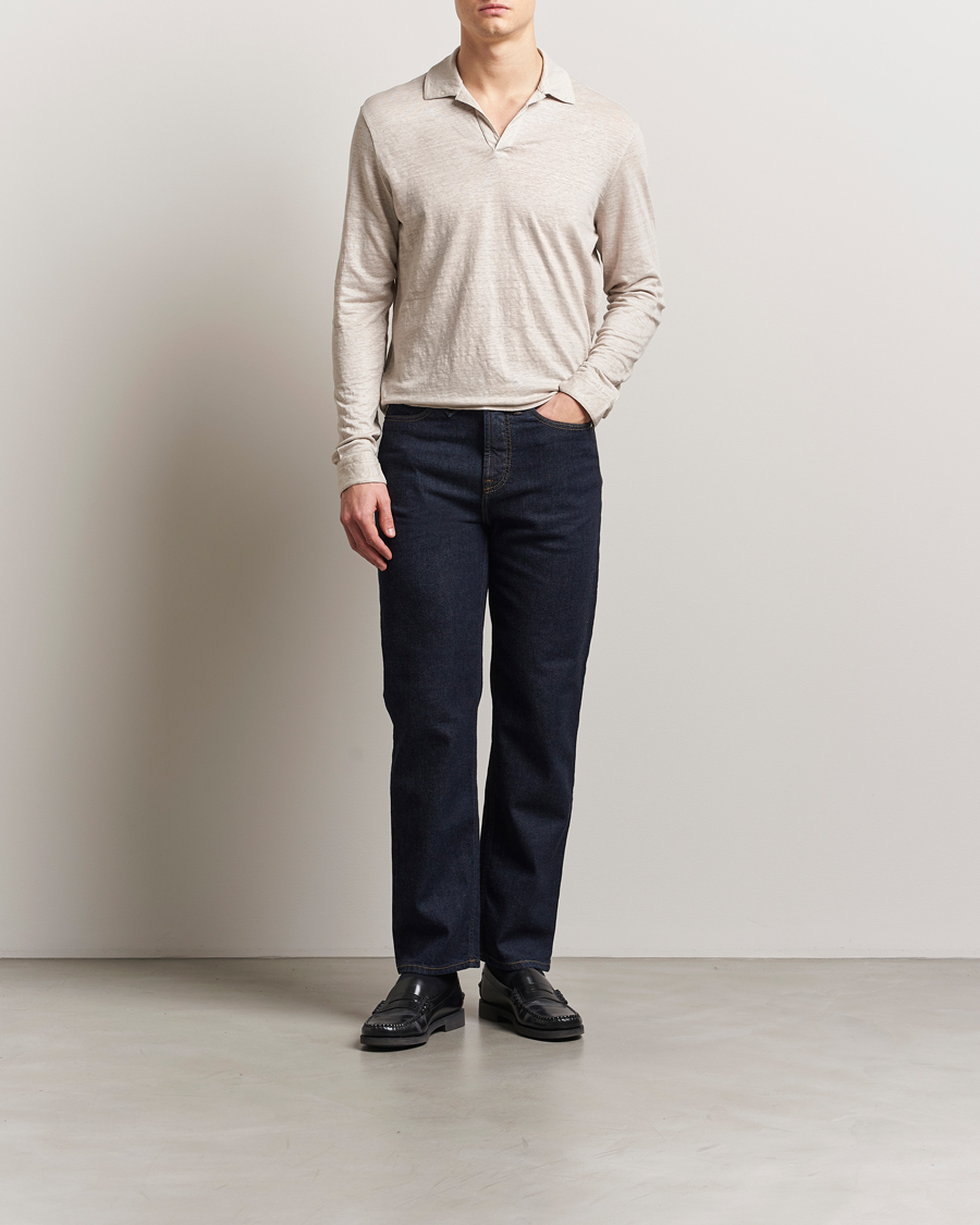 Heren | Polo's | Gran Sasso | Washed Linen Long Sleeve Polo Beige Melange