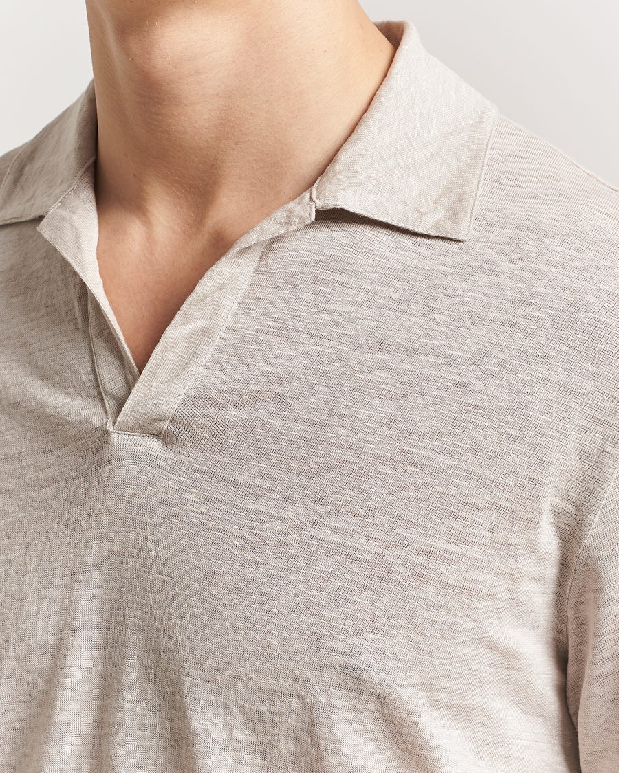 Heren | Polo's | Gran Sasso | Washed Linen Long Sleeve Polo Beige Melange