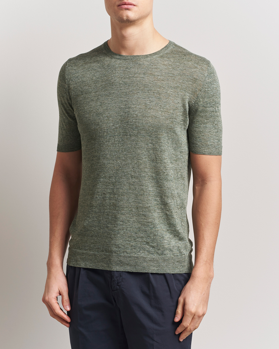 Heren | T-shirts | Gran Sasso | Knitted Linen T-Shirt Green Melange