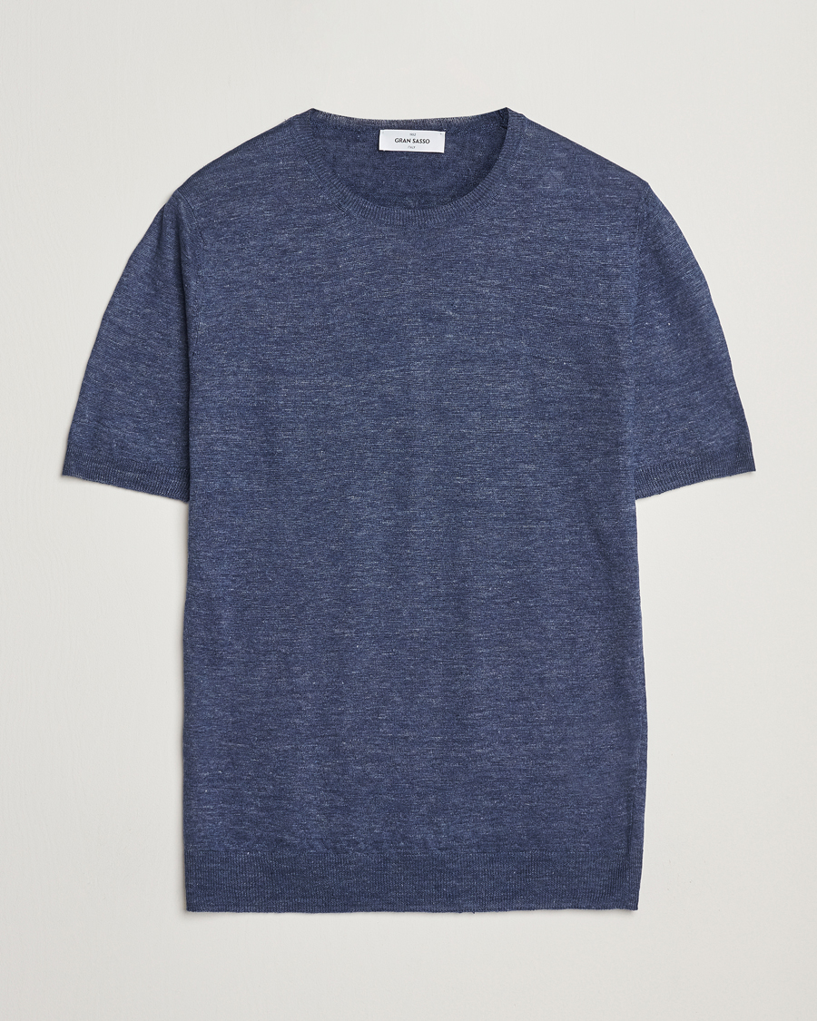 Heren | T-shirts | Gran Sasso | Knitted Linen T-Shirt Navy Melange