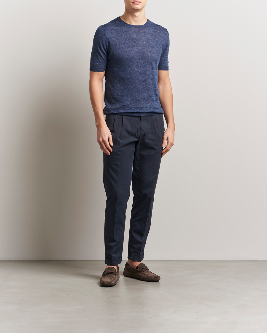 Heren | T-shirts | Gran Sasso | Knitted Linen T-Shirt Navy Melange