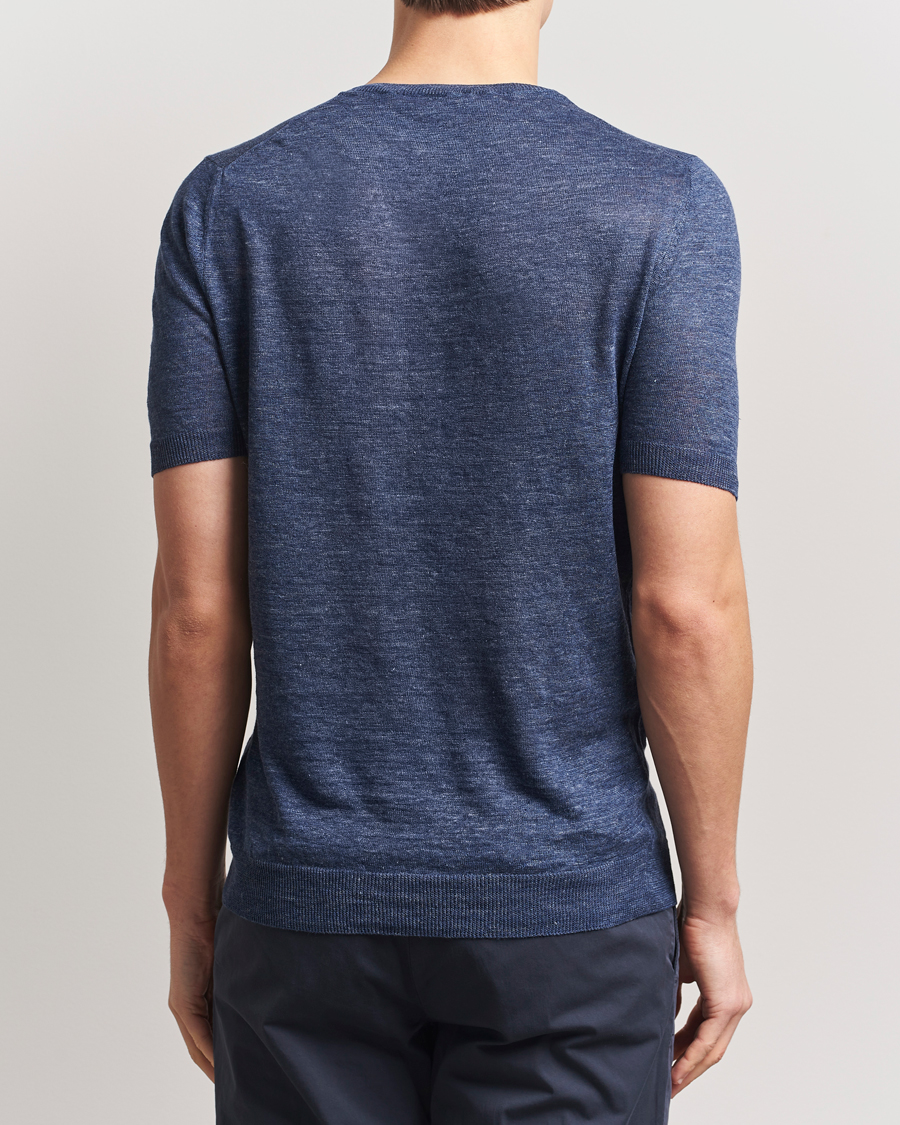 Heren | T-shirts | Gran Sasso | Knitted Linen T-Shirt Navy Melange