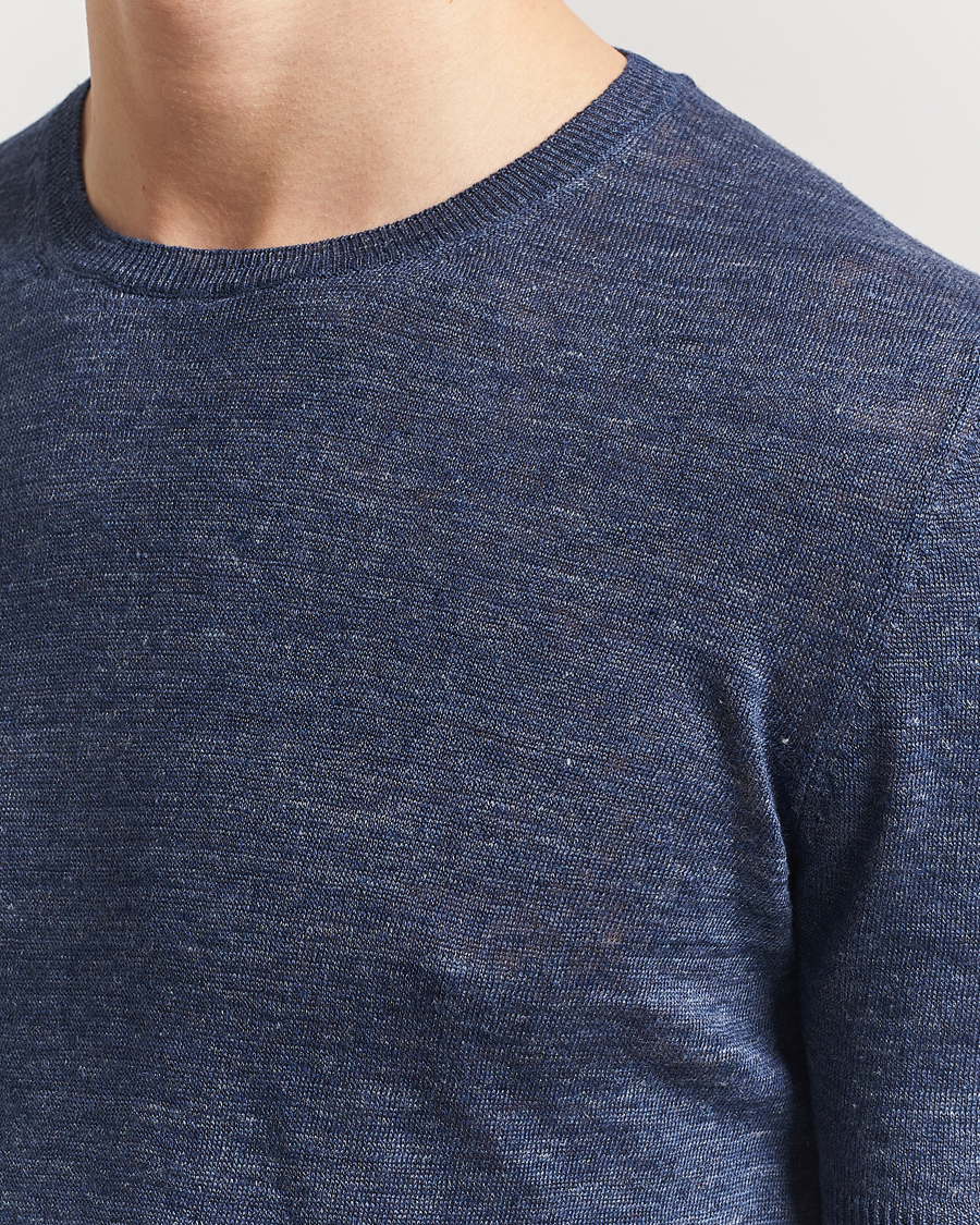 Heren | T-shirts | Gran Sasso | Knitted Linen T-Shirt Navy Melange