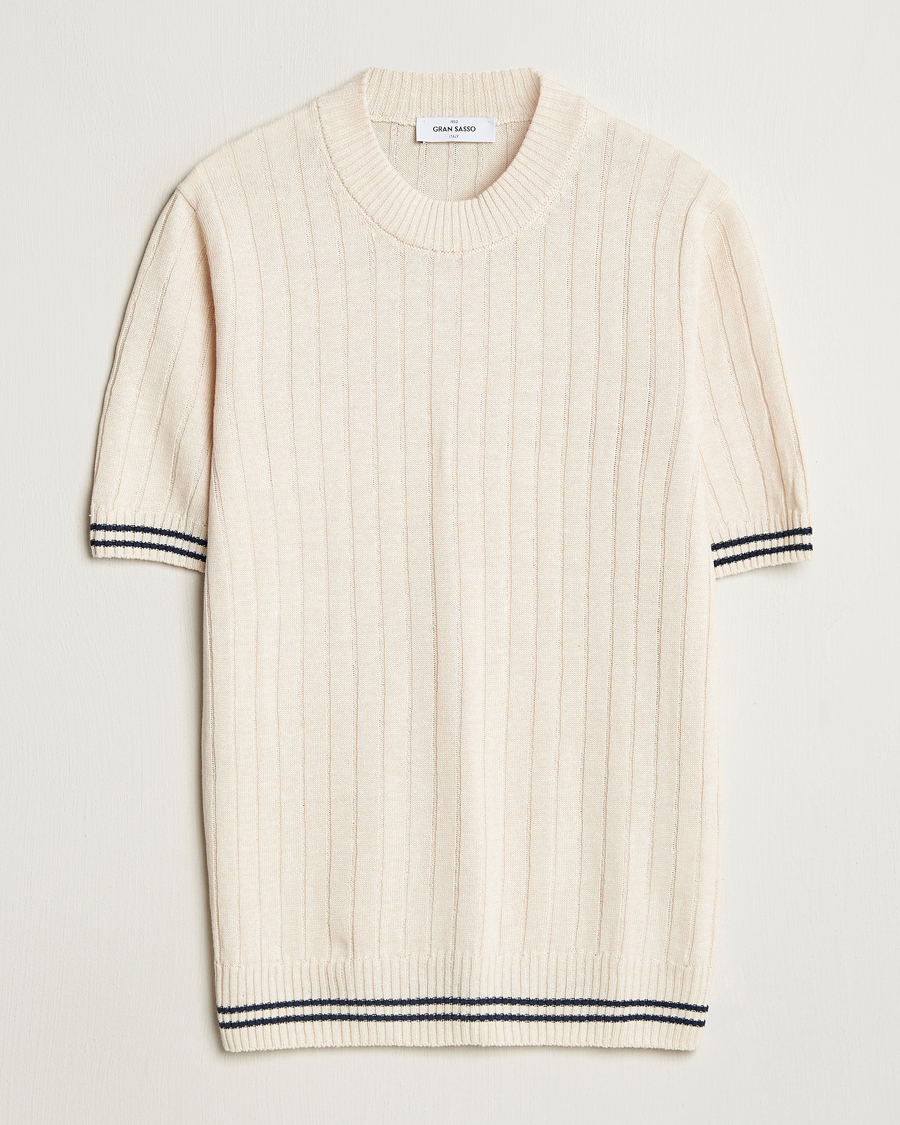 Heren | T-shirts | Gran Sasso | Linen/Cotton Structured T-Shirt Cream