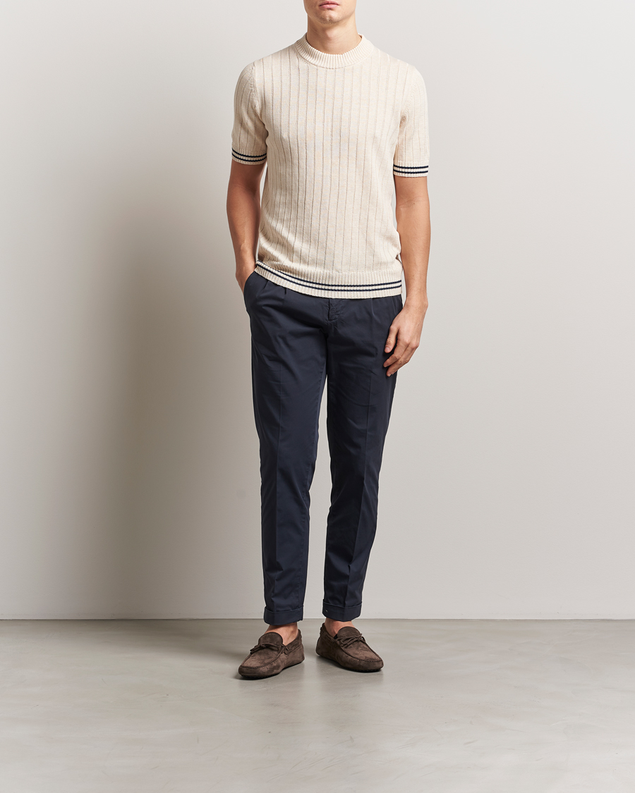 Heren | T-shirts | Gran Sasso | Linen/Cotton Structured T-Shirt Cream