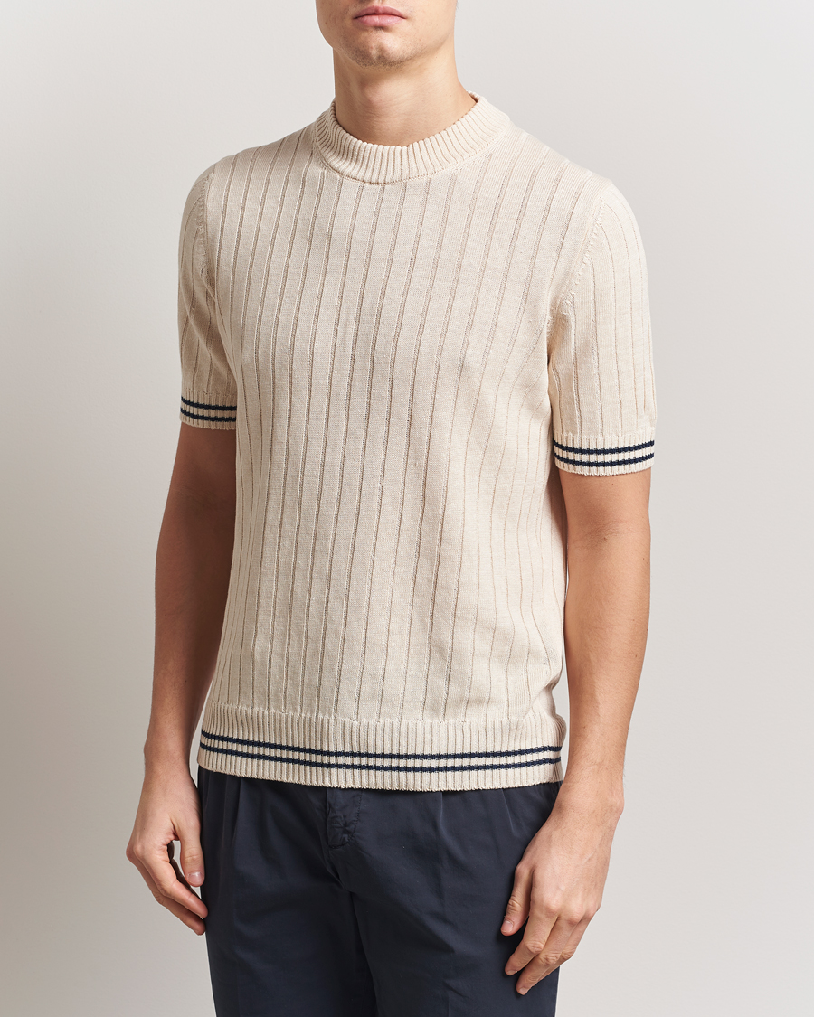 Heren | T-shirts | Gran Sasso | Linen/Cotton Structured T-Shirt Cream