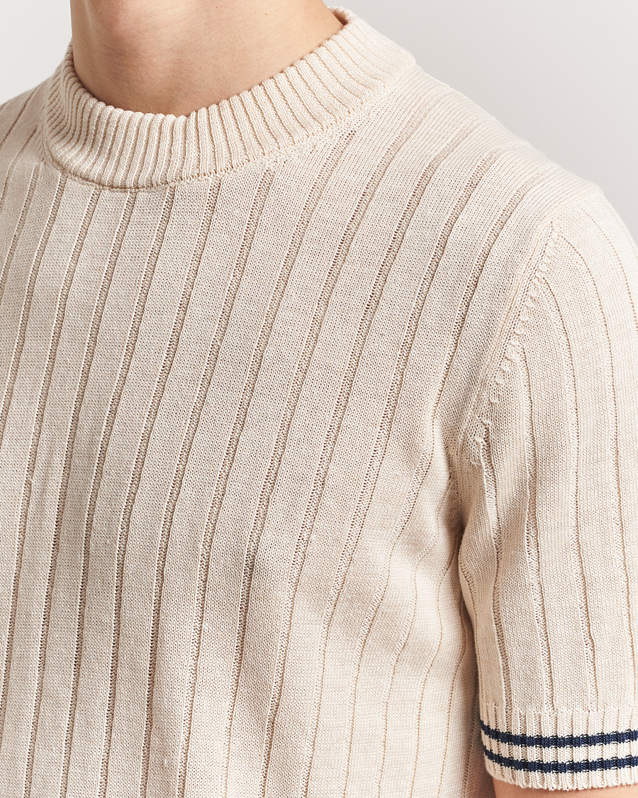 Heren | T-shirts | Gran Sasso | Linen/Cotton Structured T-Shirt Cream