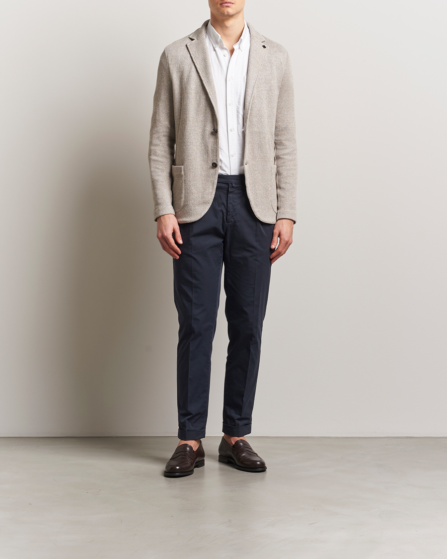 Heren | Blazers | Gran Sasso | Linen/Cotton Knitted Blazer Beige Melange