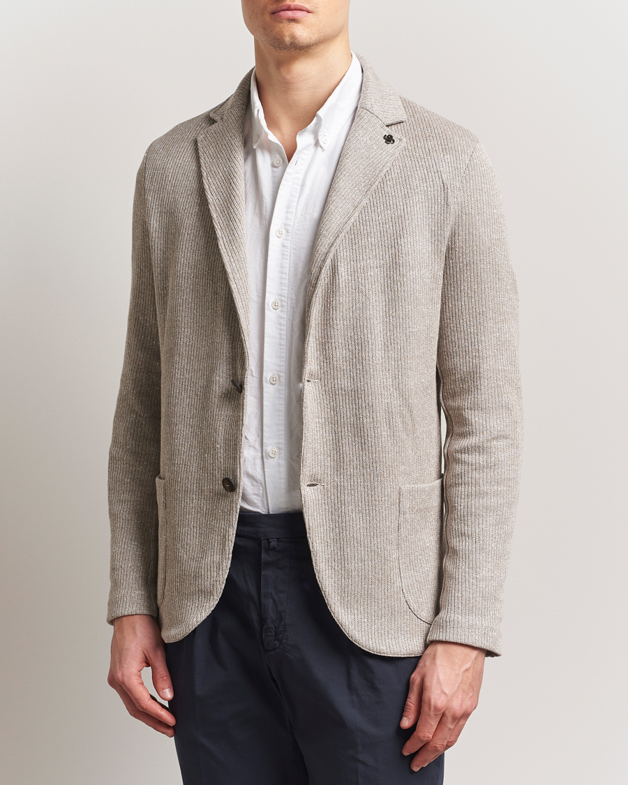 Heren | Blazers | Gran Sasso | Linen/Cotton Knitted Blazer Beige Melange