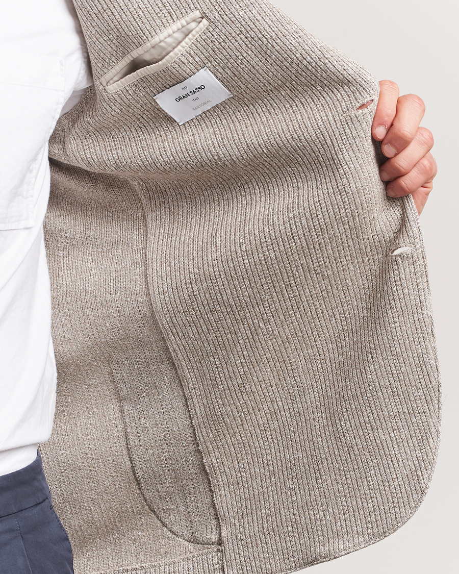 Heren | Blazers | Gran Sasso | Linen/Cotton Knitted Blazer Beige Melange