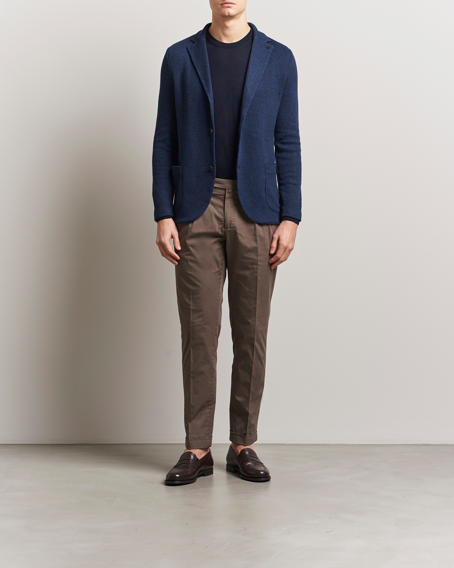 Heren | Blazers | Gran Sasso | Linen/Cotton Knitted Blazer Navy Melange