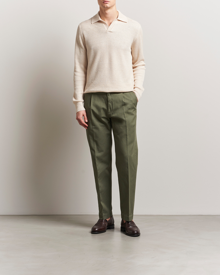 Heren | Truien | Gran Sasso | Linen/Cotton Open Collar Knitted Polo Cream