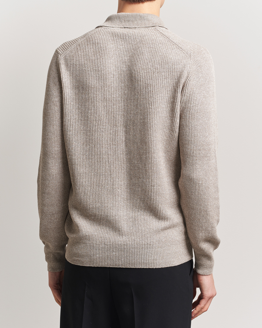 Heren | Truien | Gran Sasso | Linen/Cotton Open Collar Knitted Polo Beige Melange