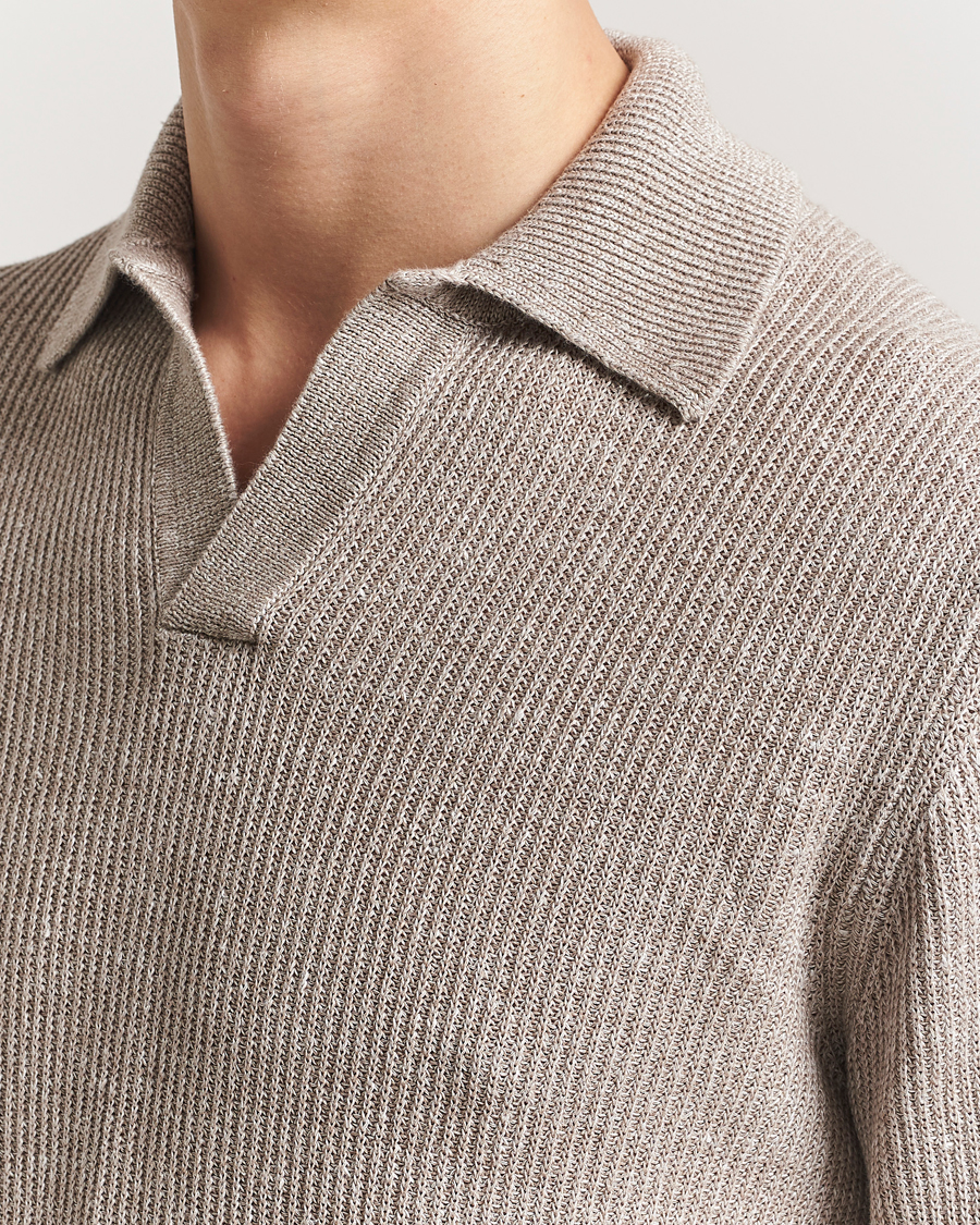 Heren | Truien | Gran Sasso | Linen/Cotton Open Collar Knitted Polo Beige Melange