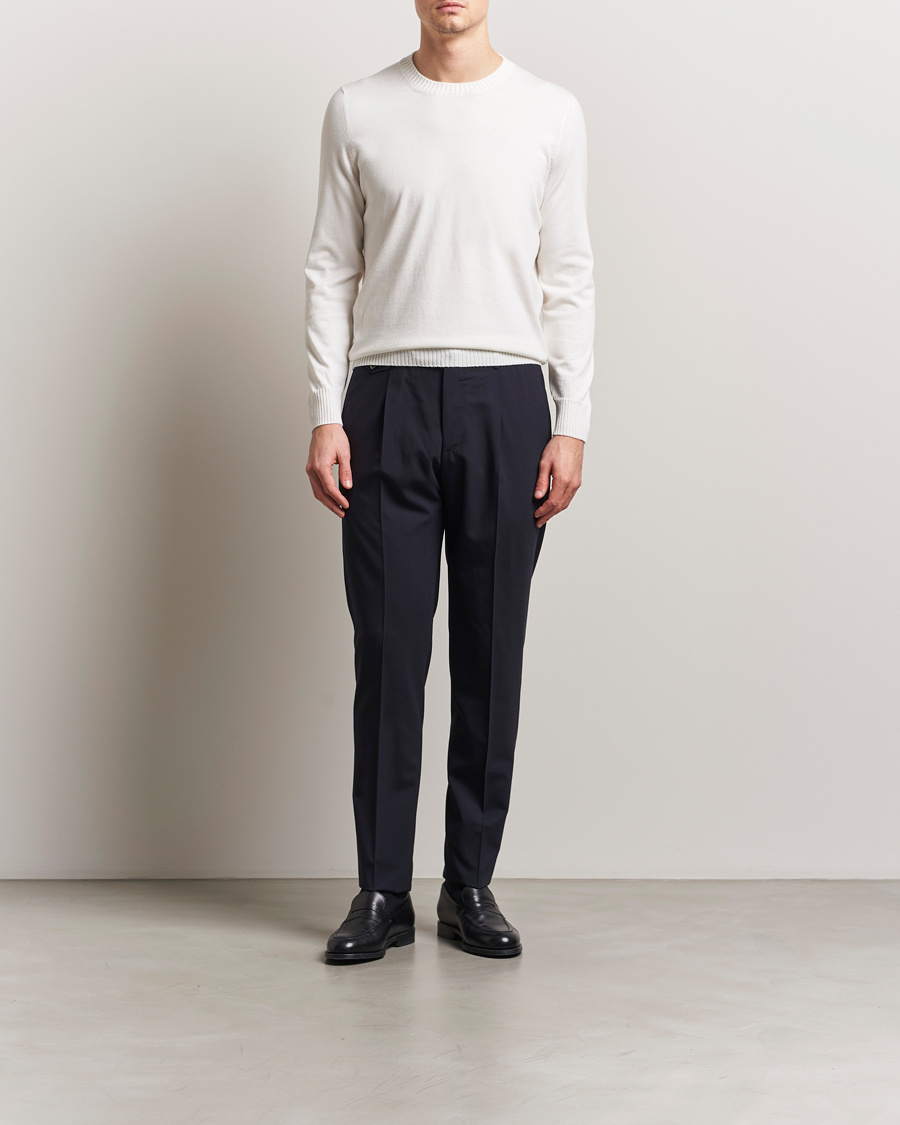 Heren | Truien | Gran Sasso | Cotton/Cashmere Knitted Crew Neck Sweater Cream Melange