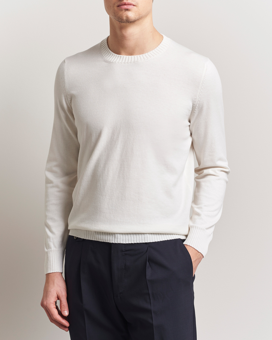 Heren | Truien | Gran Sasso | Cotton/Cashmere Knitted Crew Neck Sweater Cream Melange