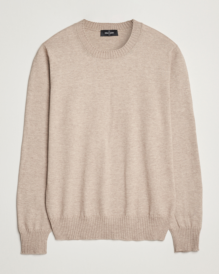 Heren | Truien | Gran Sasso | Cotton/Cashmere Knitted Crew Neck Sweater Beige Melange