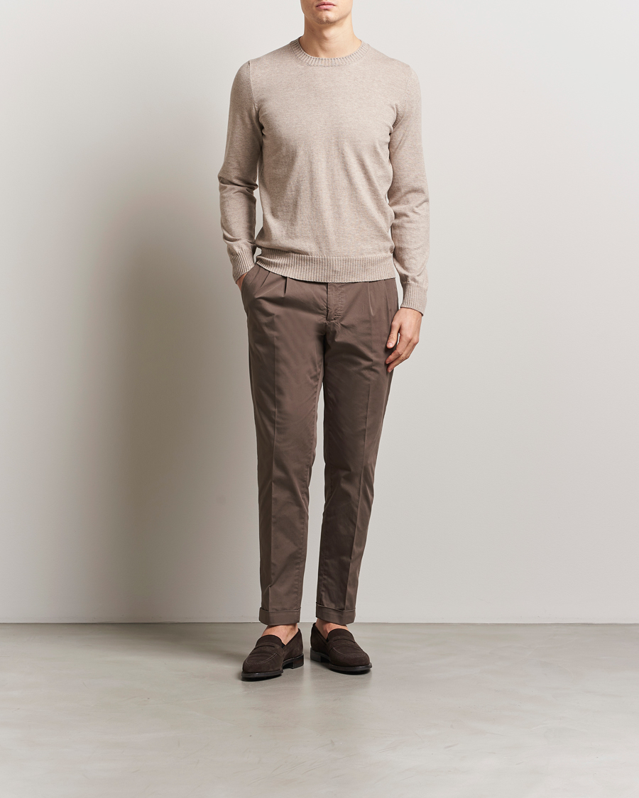 Heren | Truien | Gran Sasso | Cotton/Cashmere Knitted Crew Neck Sweater Beige Melange