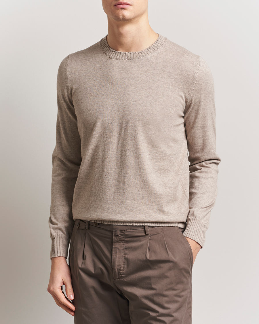 Heren | Truien | Gran Sasso | Cotton/Cashmere Knitted Crew Neck Sweater Beige Melange