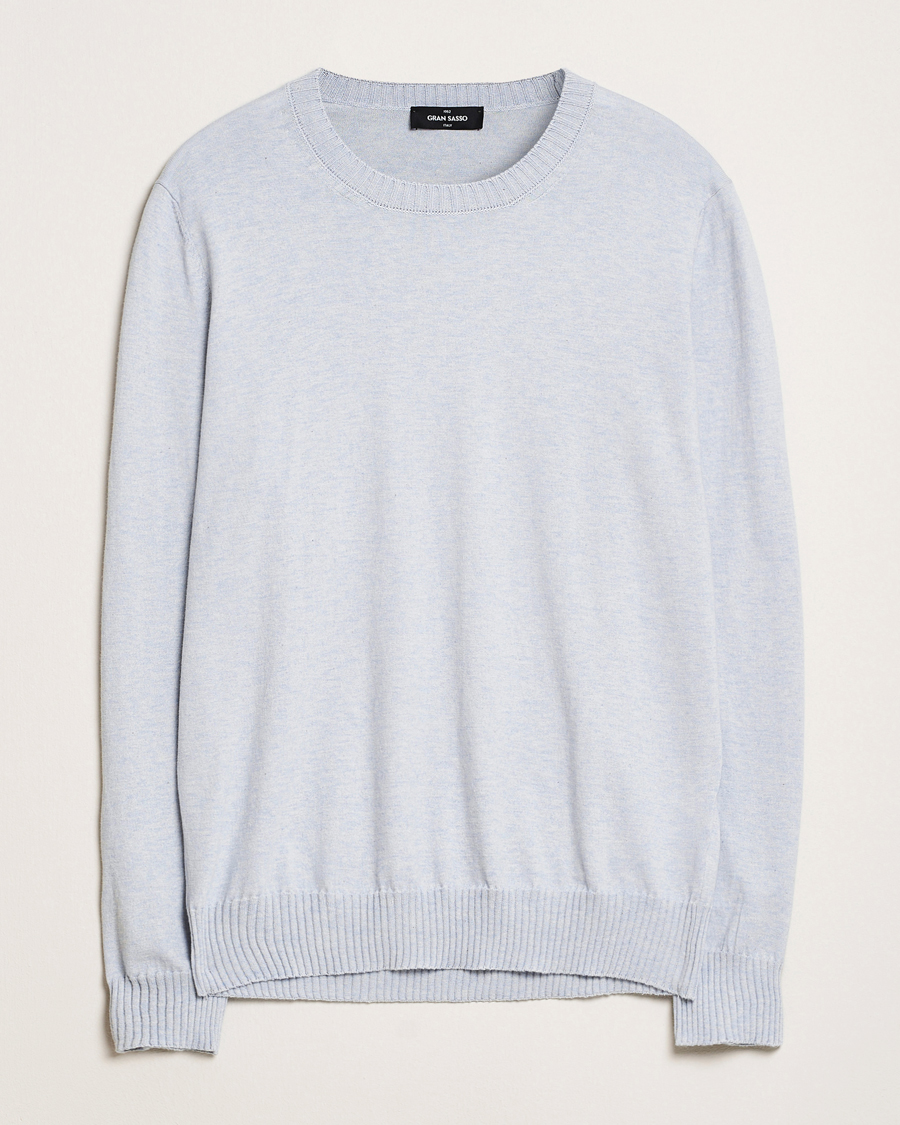 Heren | Truien | Gran Sasso | Cotton/Cashmere Knitted Crew Neck Sweater Blue Melange