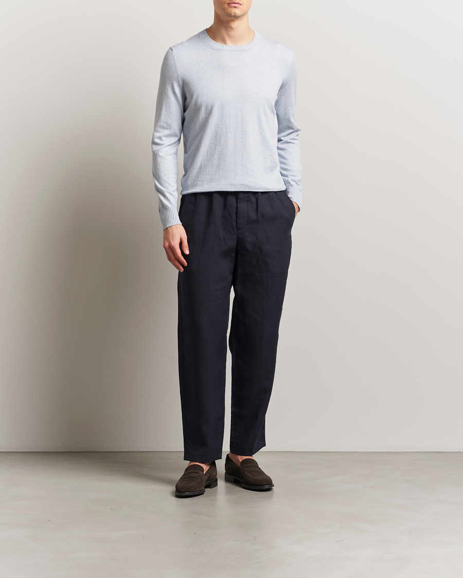 Heren | Truien | Gran Sasso | Cotton/Cashmere Knitted Crew Neck Sweater Blue Melange