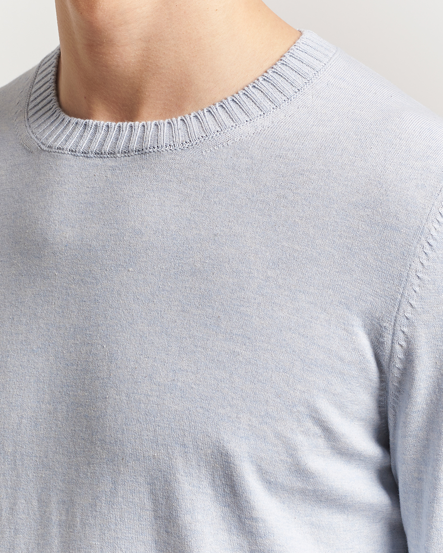 Heren | Truien | Gran Sasso | Cotton/Cashmere Knitted Crew Neck Sweater Blue Melange