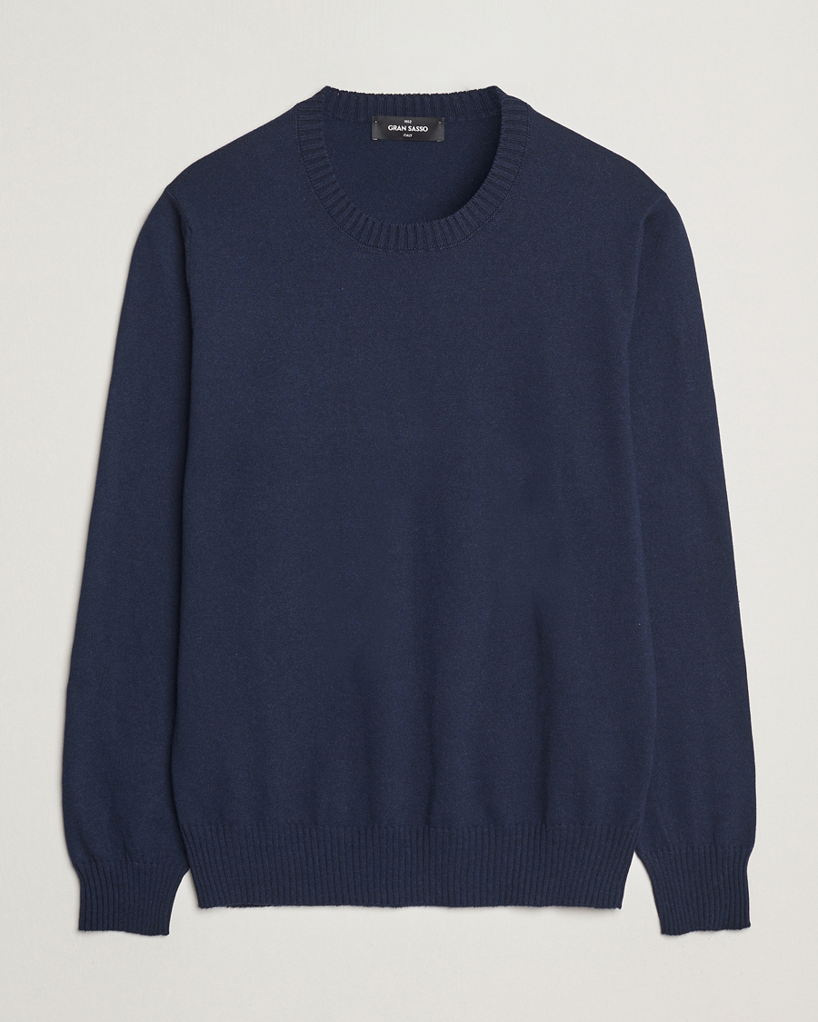 Heren | Truien | Gran Sasso | Cotton/Cashmere Knitted Crew Neck Sweater Navy Melange