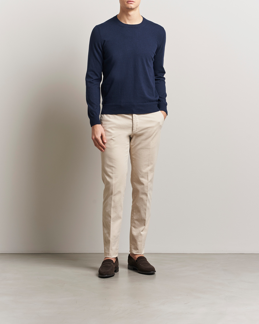 Heren | Truien | Gran Sasso | Cotton/Cashmere Knitted Crew Neck Sweater Navy Melange