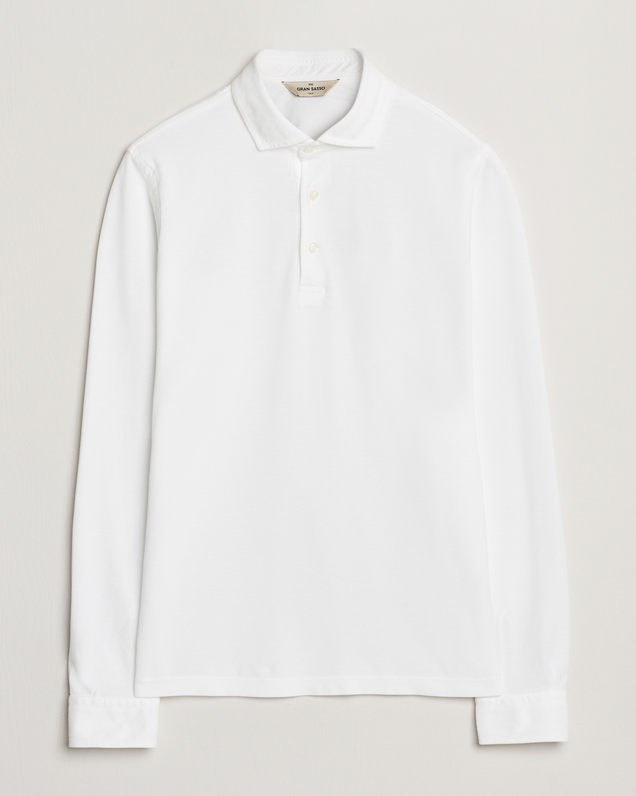 Heren | Polo's | Gran Sasso | Washed Long Sleeve Polo White