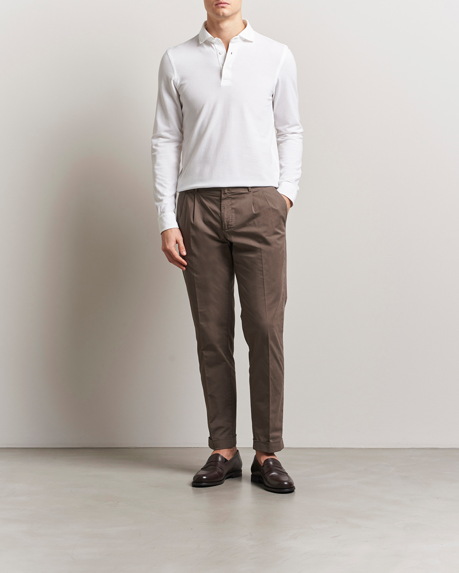 Heren | Polo's | Gran Sasso | Washed Long Sleeve Polo White