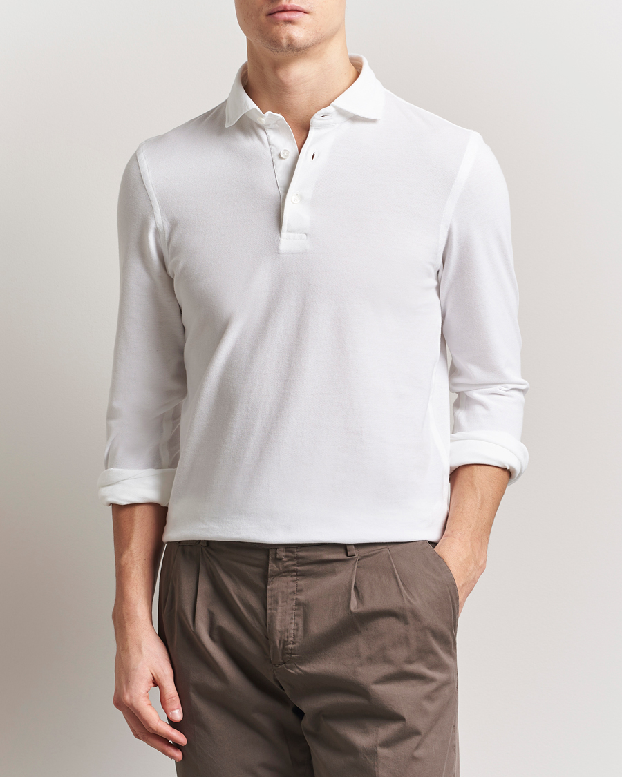 Heren | Polo's | Gran Sasso | Washed Long Sleeve Polo White