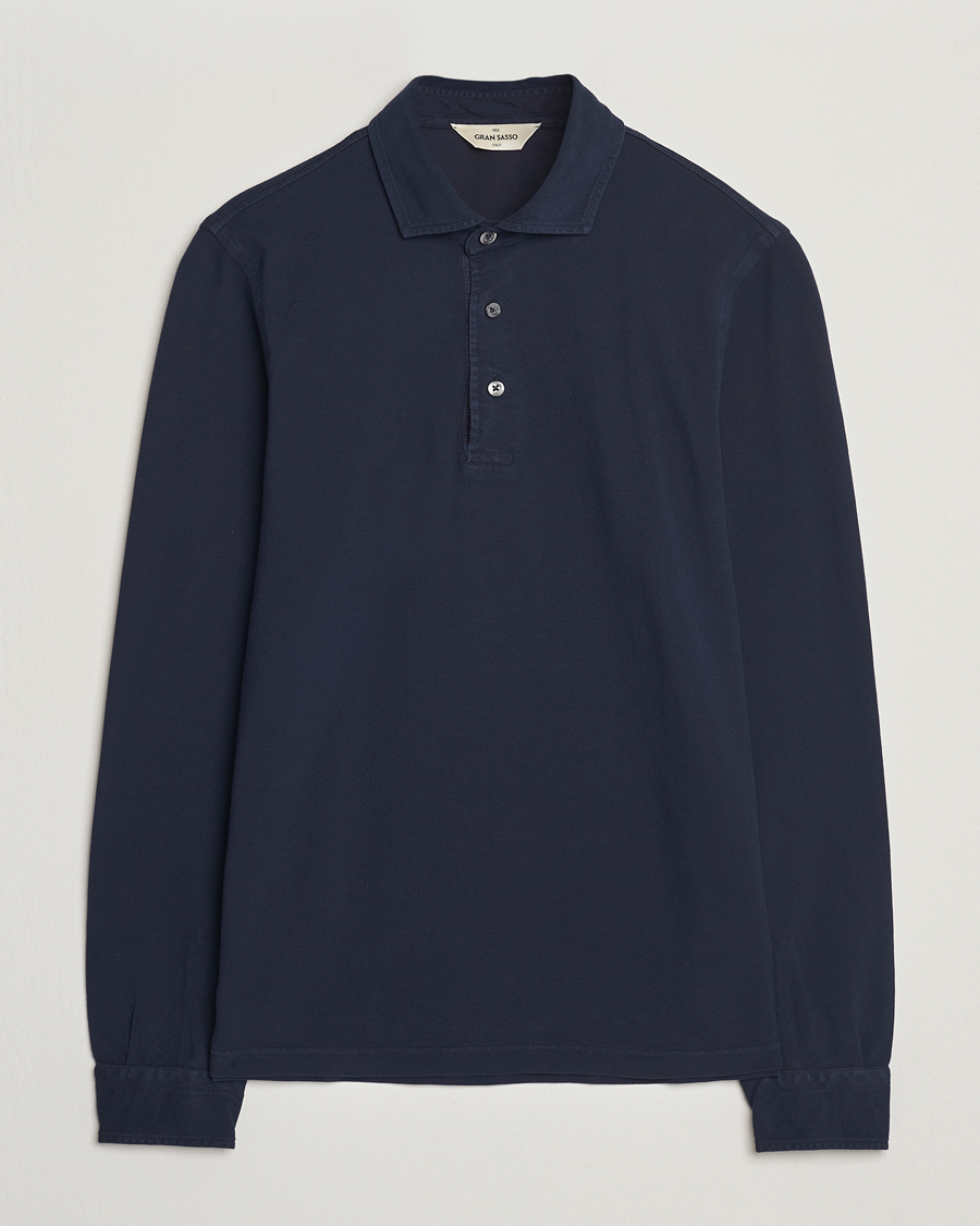 Heren | Polo's | Gran Sasso | Washed Long Sleeve Polo Navy