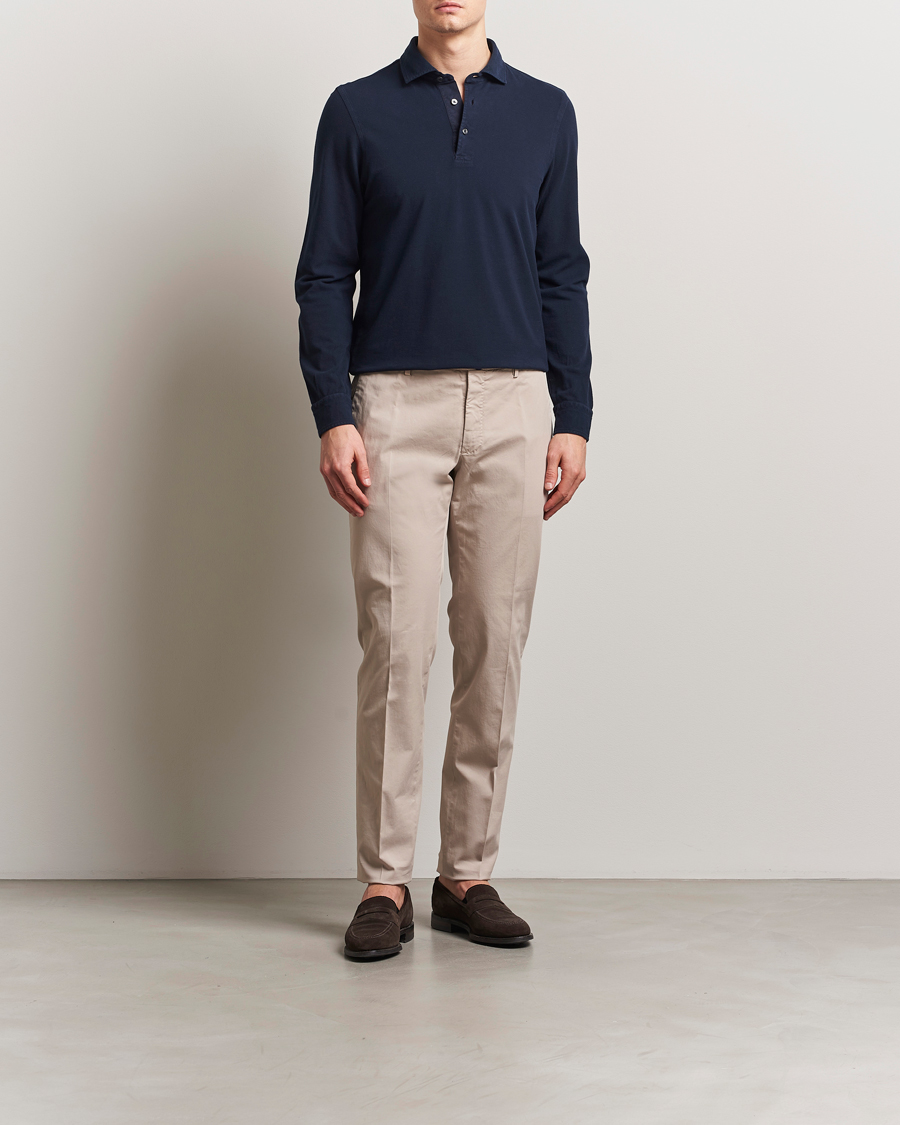 Heren | Polo's | Gran Sasso | Washed Long Sleeve Polo Navy