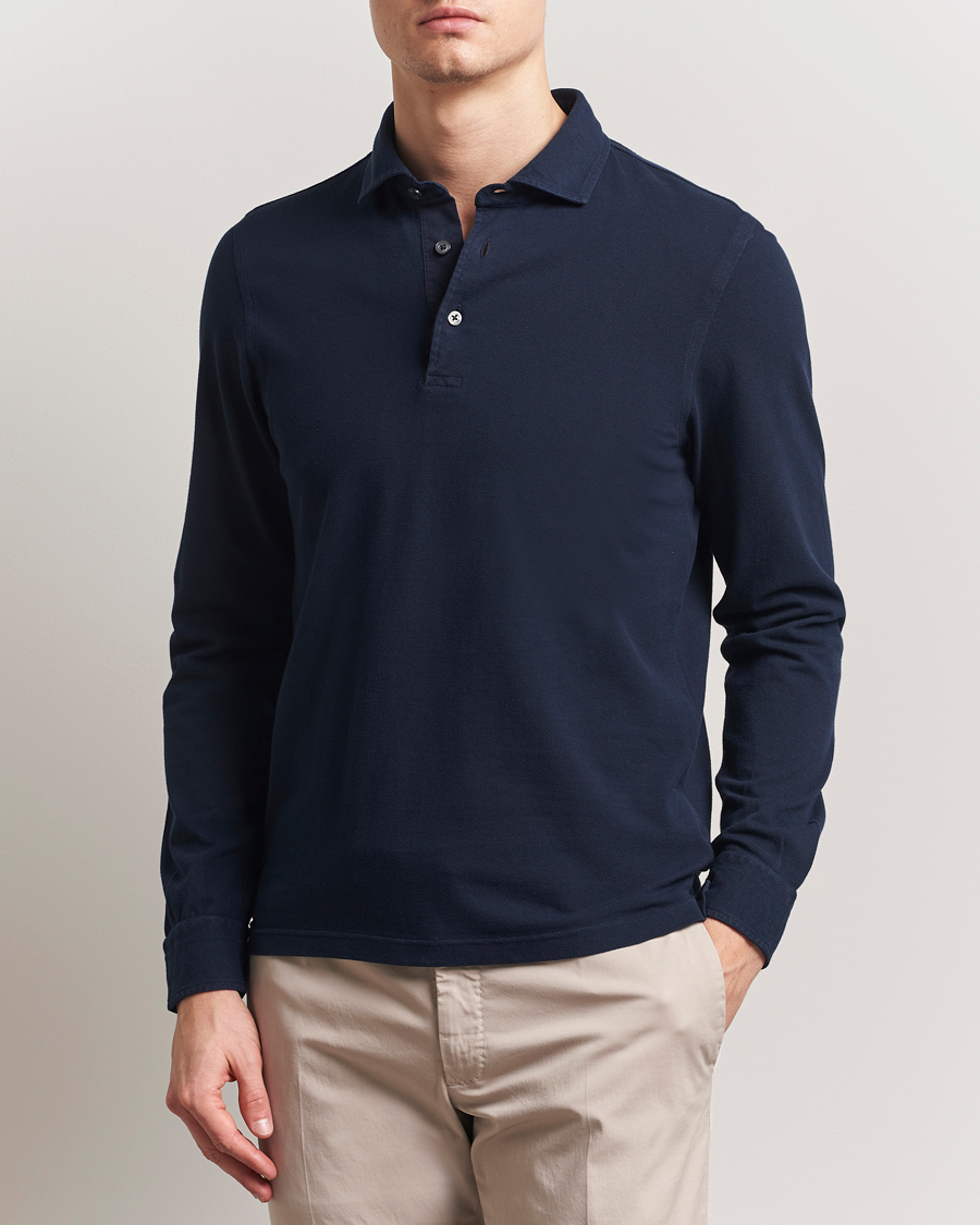 Heren | Polo's | Gran Sasso | Washed Long Sleeve Polo Navy