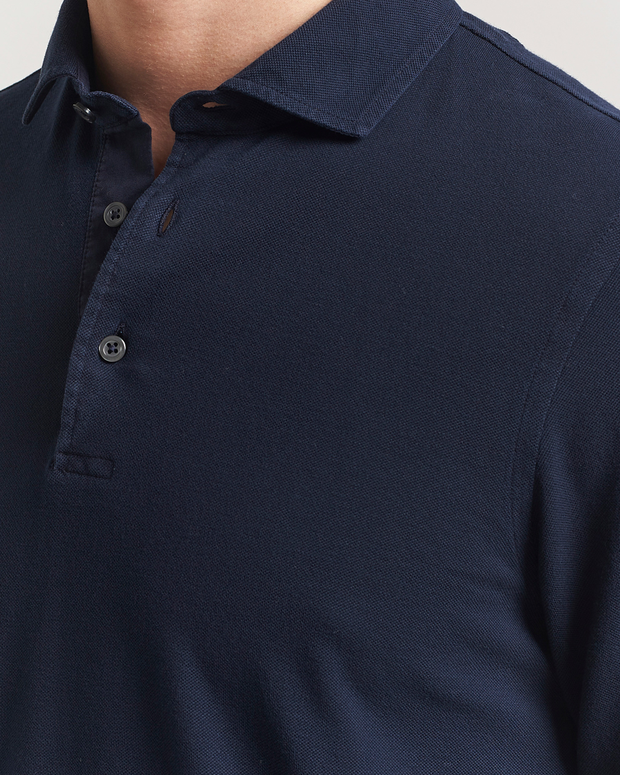Heren | Polo's | Gran Sasso | Washed Long Sleeve Polo Navy