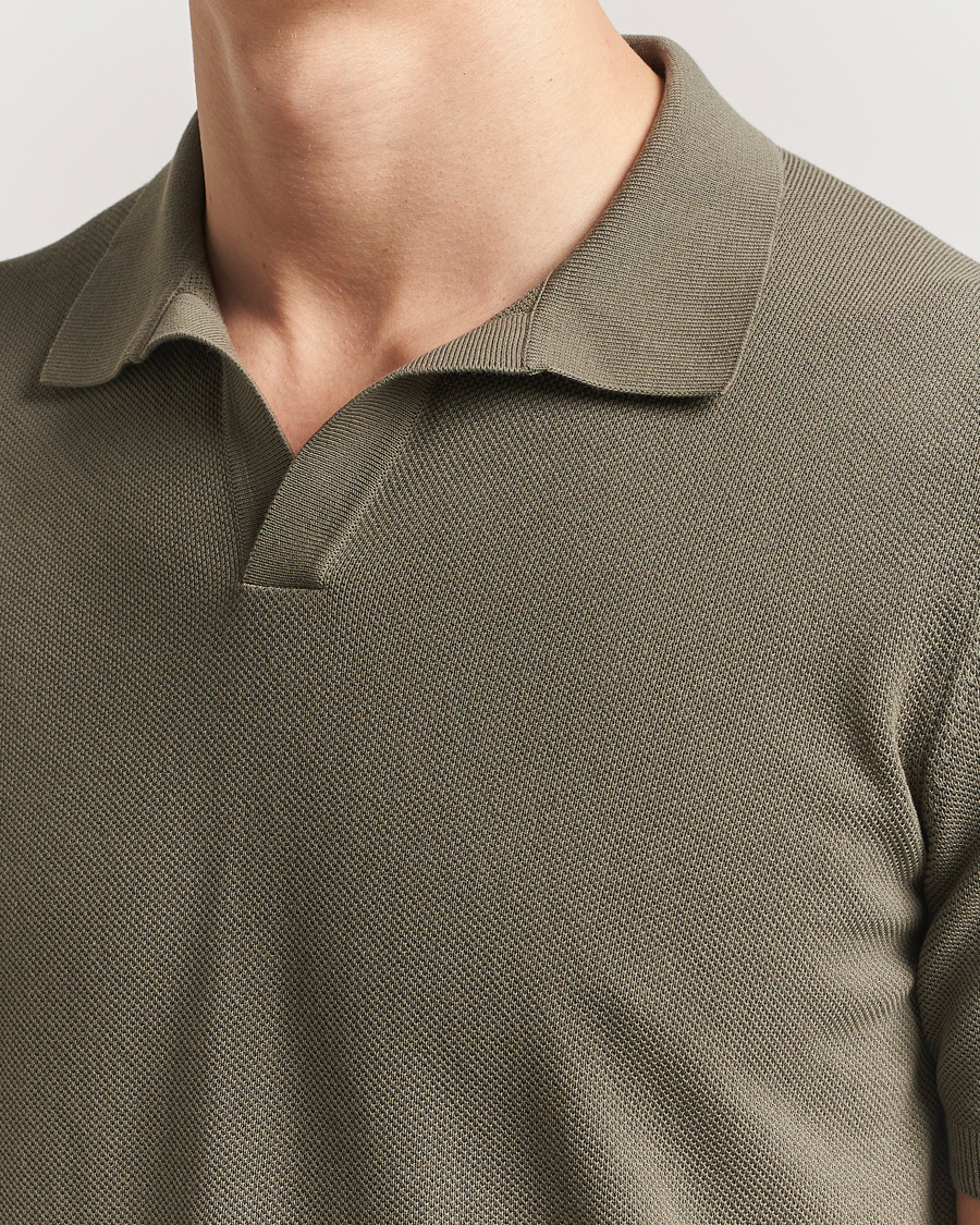 Heren | Polo's | Gran Sasso | Cotton Structured Knitted Open Collar Polo Olive