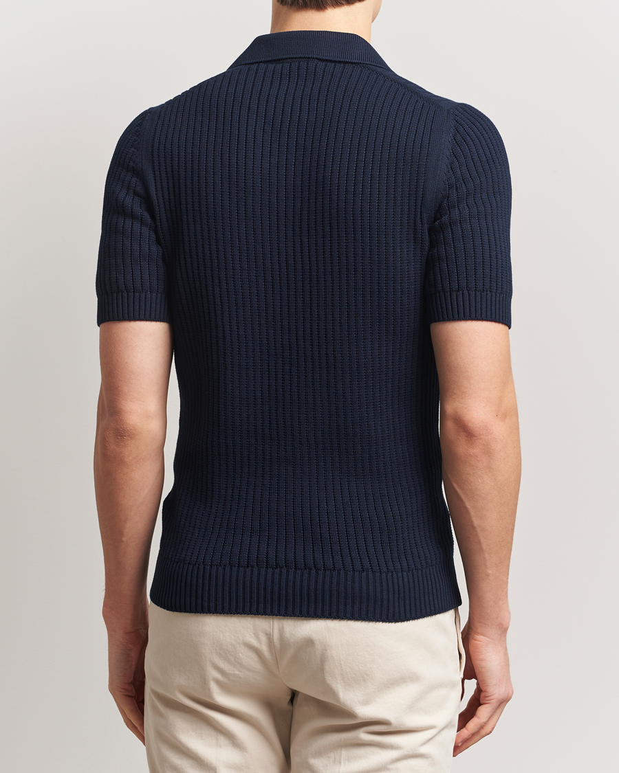 Heren | Polo's | Gran Sasso | Cotton Heavy Knitted Open Collar Polo Navy