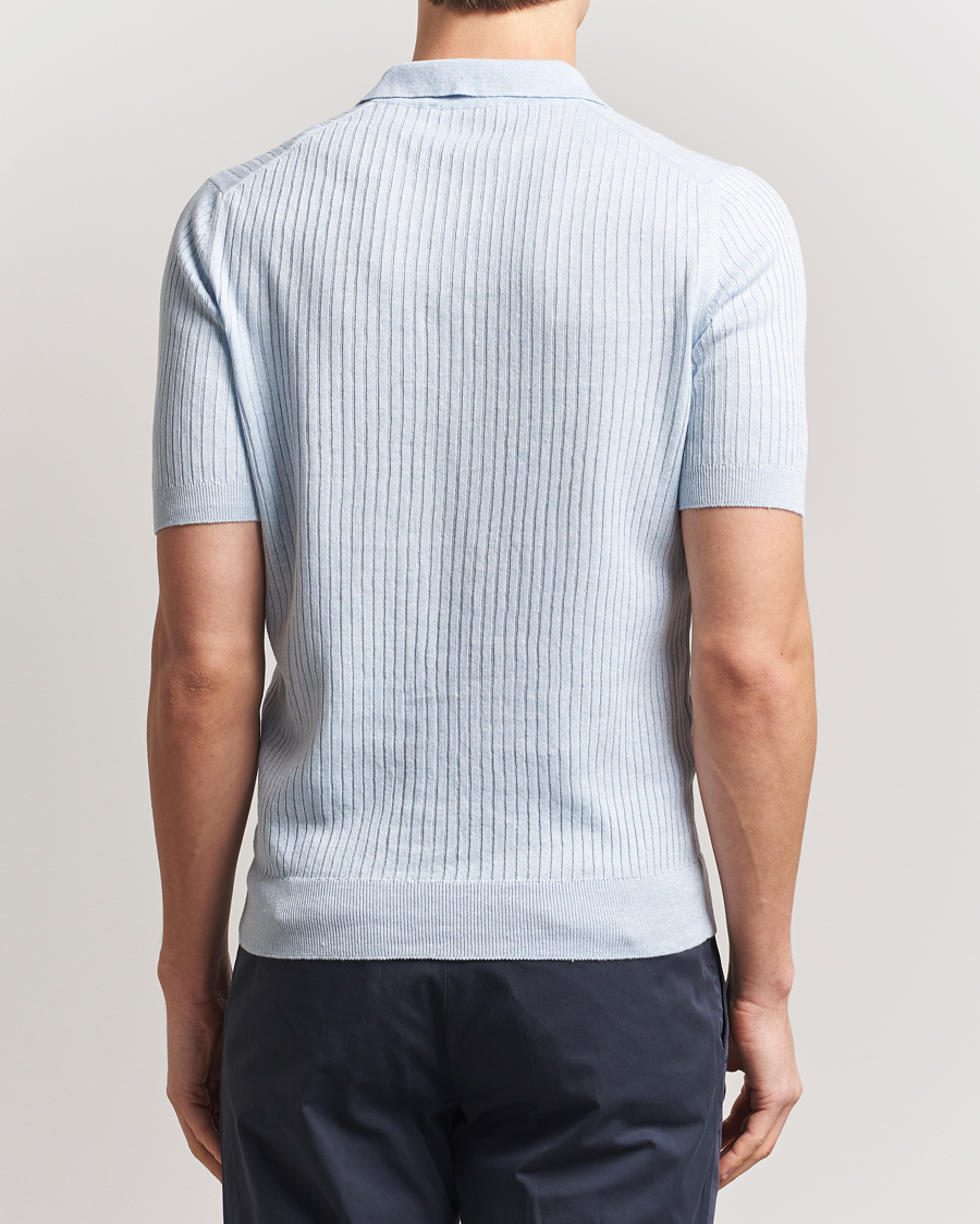 Heren | Polo's | Gran Sasso | Linen/Cotton Structured Knitted Polo Blue Melange