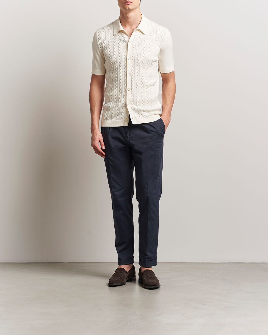 Heren | Overhemden | Gran Sasso | Cotton Cable Knitted Short Sleeve Shirt Cream