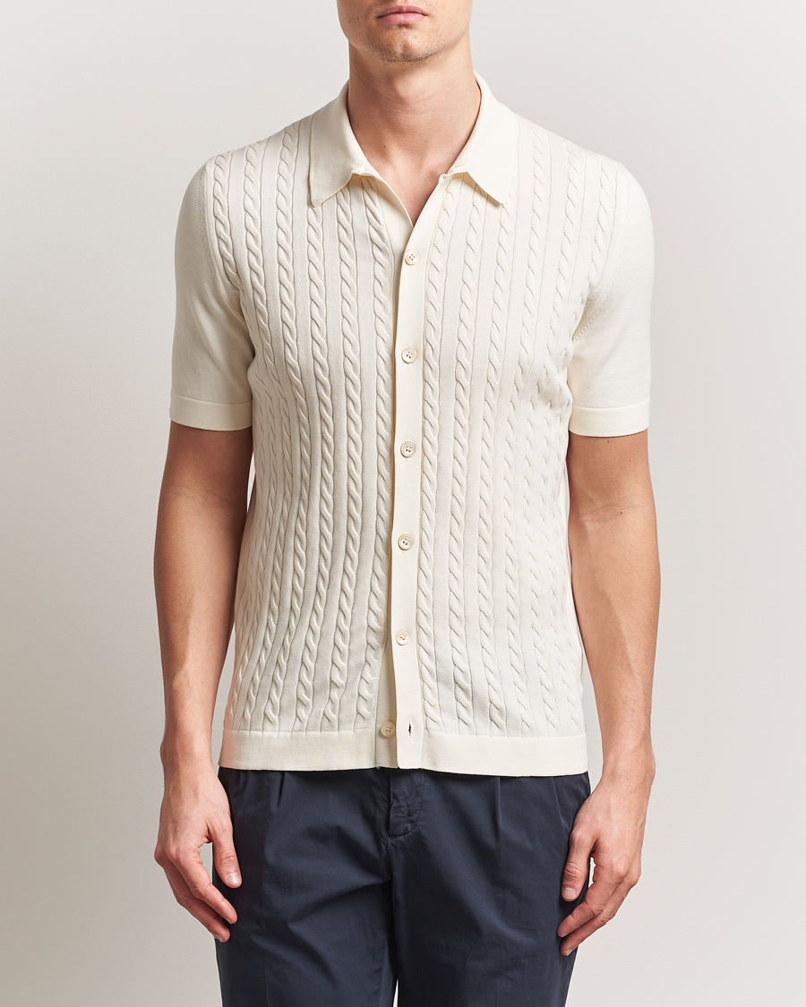 Heren | Overhemden | Gran Sasso | Cotton Cable Knitted Short Sleeve Shirt Cream