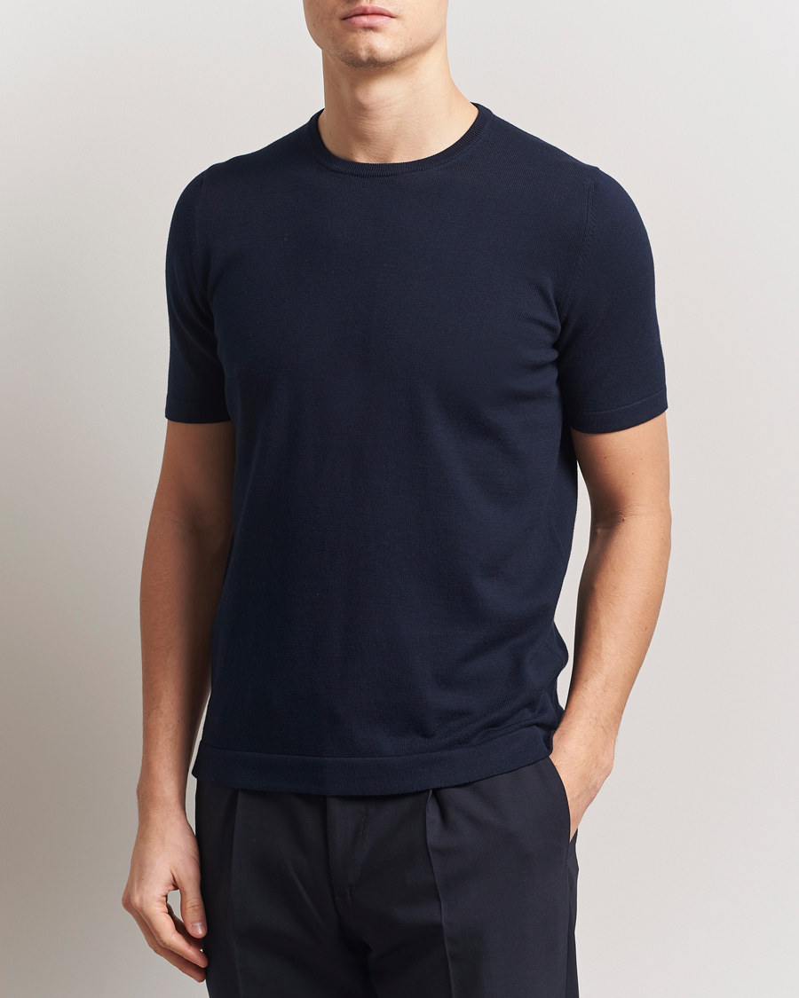 Heren | T-shirts | Gran Sasso | Cotton Knitted Crew Neck T-Shirt Navy