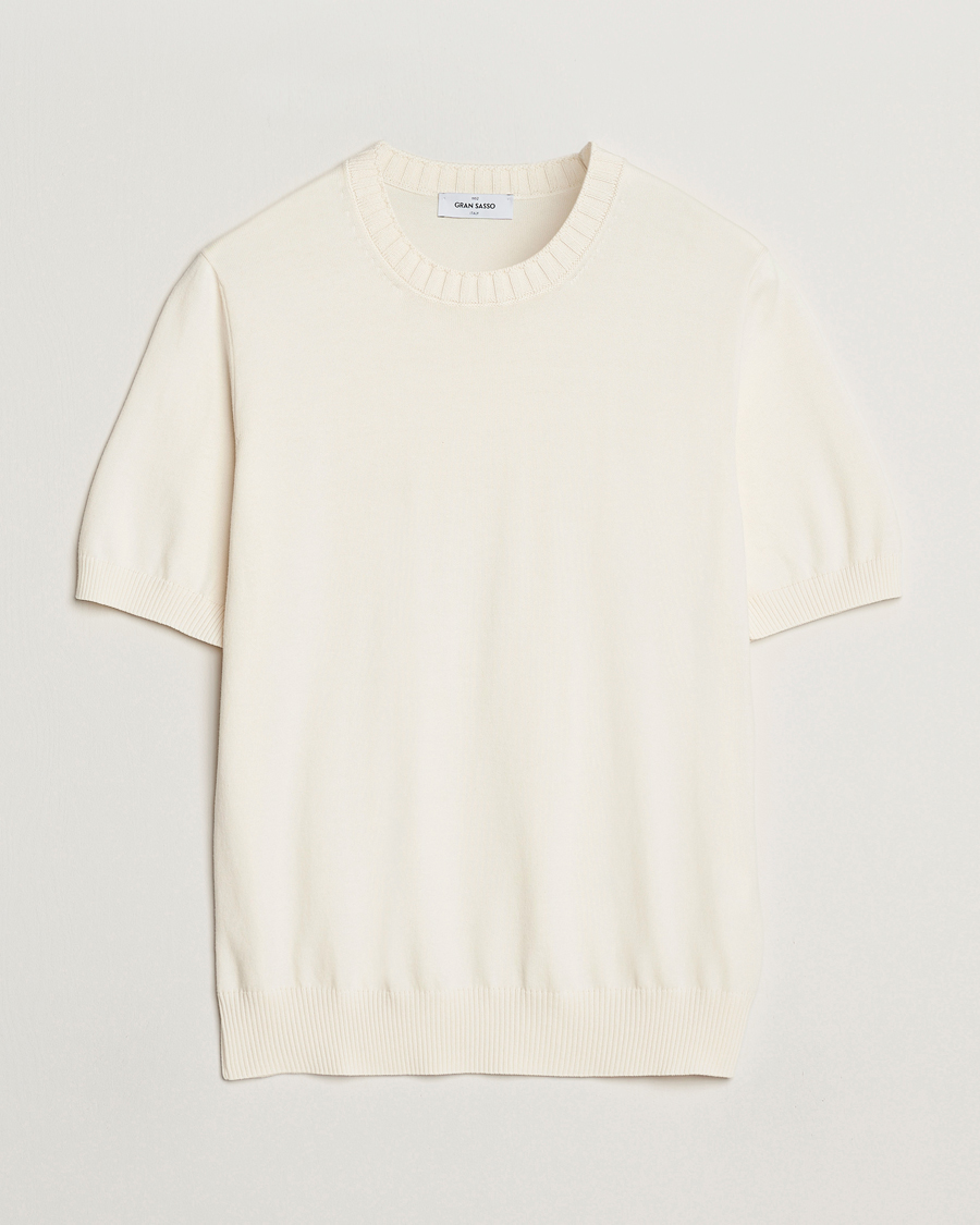 Heren | T-shirts | Gran Sasso | Cotton Heavy Knitted Crew Neck T-Shirt Cream