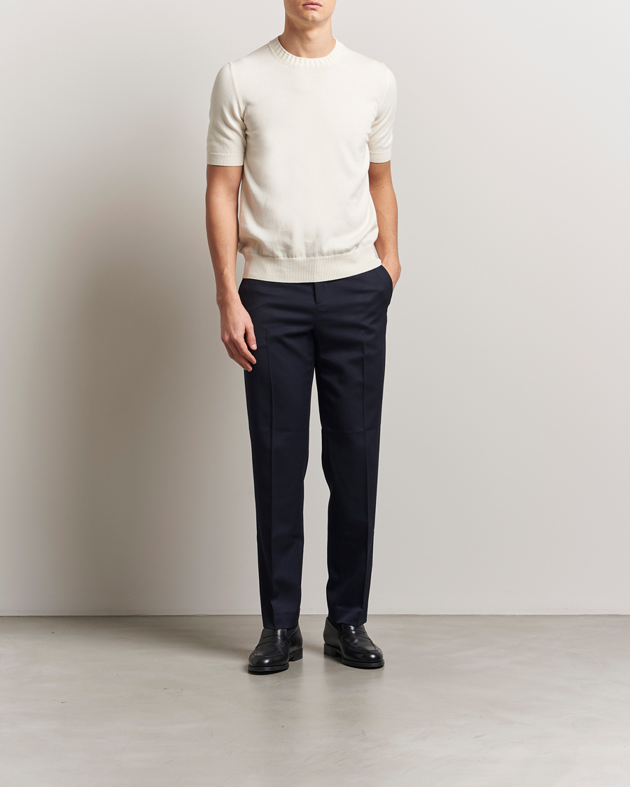 Heren | T-shirts | Gran Sasso | Cotton Heavy Knitted Crew Neck T-Shirt Cream