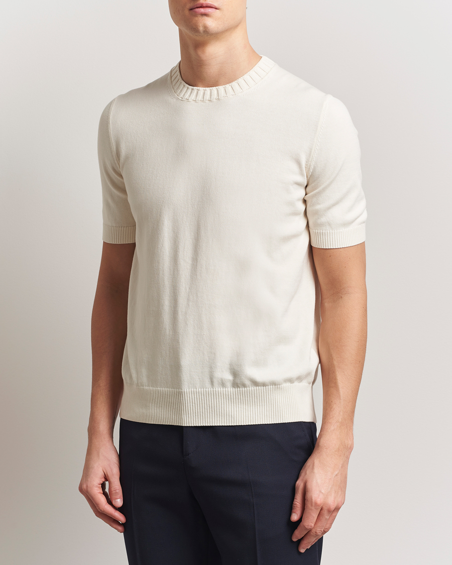 Heren | T-shirts | Gran Sasso | Cotton Heavy Knitted Crew Neck T-Shirt Cream