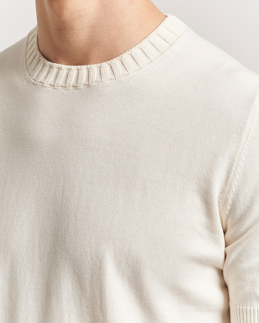 Heren | T-shirts | Gran Sasso | Cotton Heavy Knitted Crew Neck T-Shirt Cream