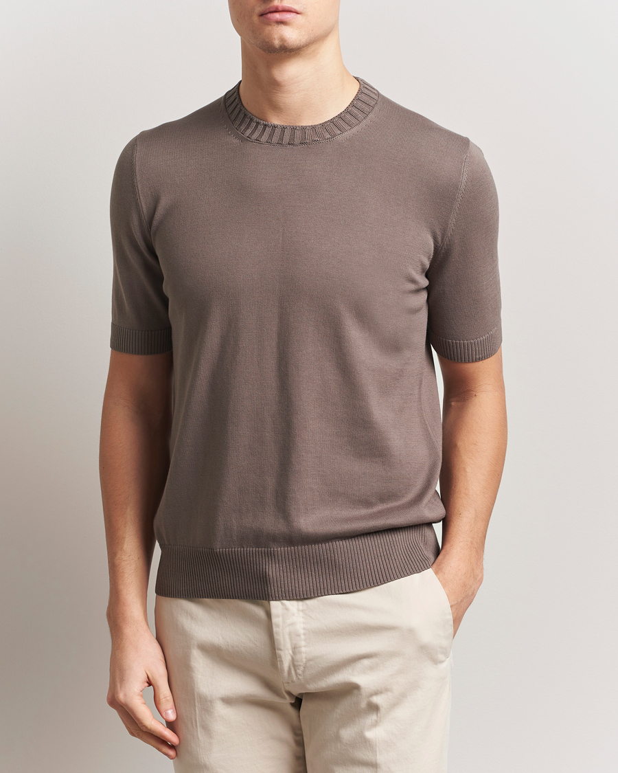 Heren | T-shirts | Gran Sasso | Cotton Heavy Knitted Crew Neck T-Shirt Brown